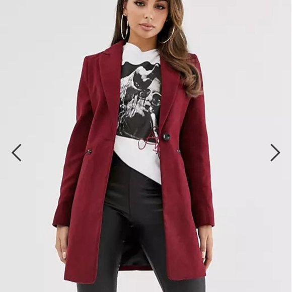ASOS burgundy wool overcoat // size 0 - Picture 2 of 9